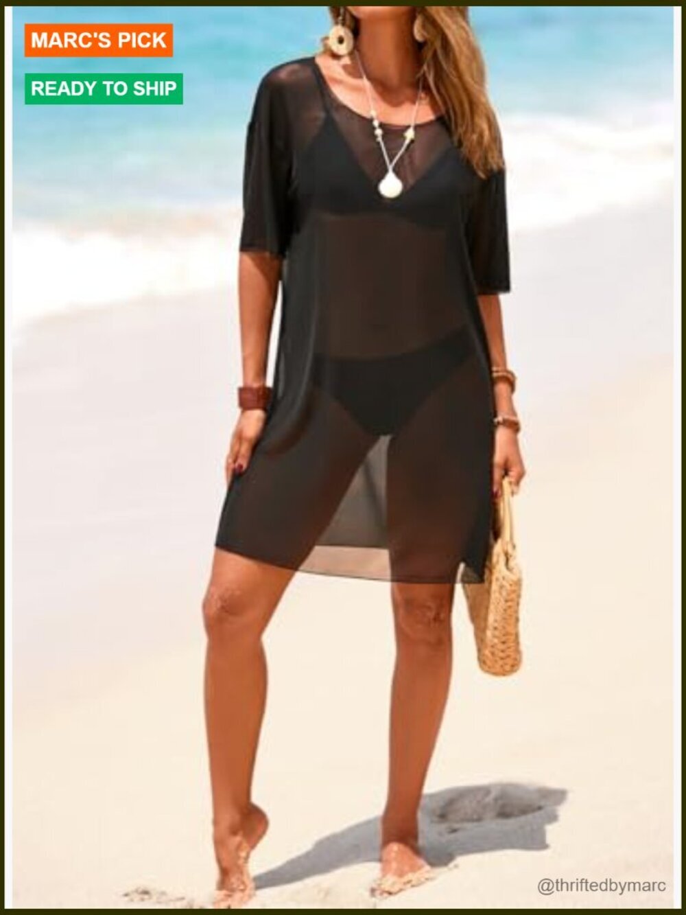 Short Sleeve Beach Cover Up Dress Swimsuit Sundress Vacation Summer - Picture 5 of 7